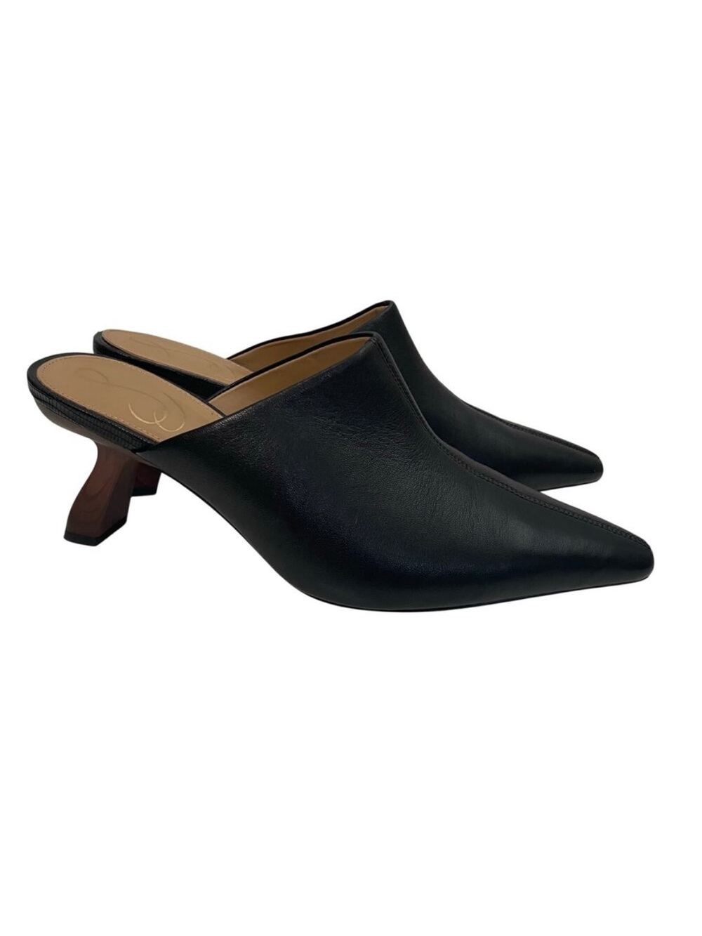 Sam Edelman Skya Mules Pointed Toe Black Leather Sculpted Heel Women's 8.5